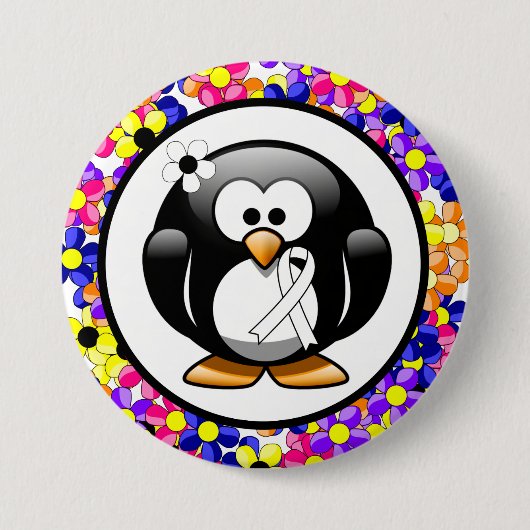 White Awareness Ribbon Penguin Button (Vorderseite)