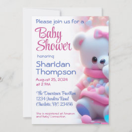 White Baby Bear mit Rosa & Blue Dusche Einladung