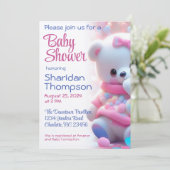 White Baby Bear mit Rosa & Blue Dusche Einladung (Stehend Vorderseite)