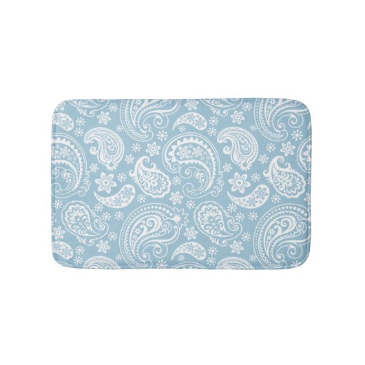 White & Baby Blue Vintag Paisley Badematte (Vorderseite)