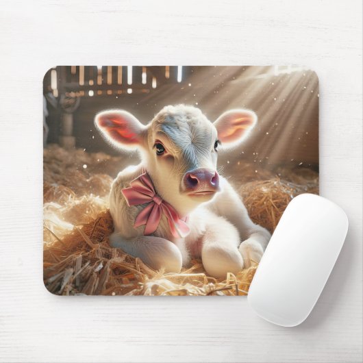 White Baby Calf im Stall Mousepad (Mit Mouse)