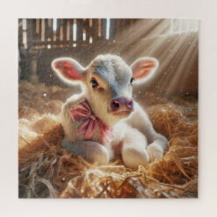 White Baby Calf im Stall Puzzle