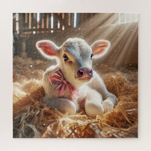 White Baby Calf im Stall Puzzle (Horizontal)