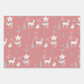 White Baby Doer Deer Silver Schneeflocken und Ster Geschenkpapier Set (Vorderseite)