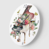 White Baby Grand Piano Große Wanduhr (Winkel)