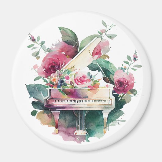 White Baby Grand Piano Magnet (Vorne)