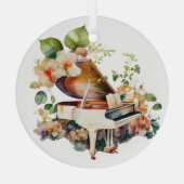 White Baby Grand Piano Ornament Aus Glas (Rückseite)