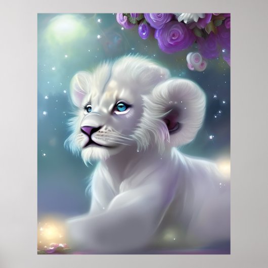 White Baby Lion Cub Fantasy Poster (Vorne)