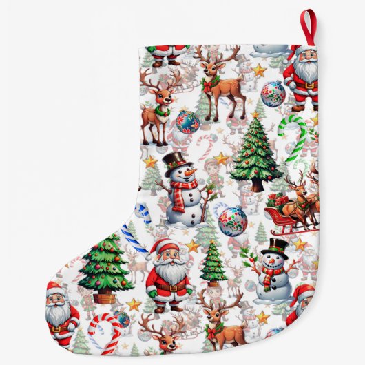 White Background Christmas Decorative Pattern Großer Weihnachtsstrumpf (Rückseite)