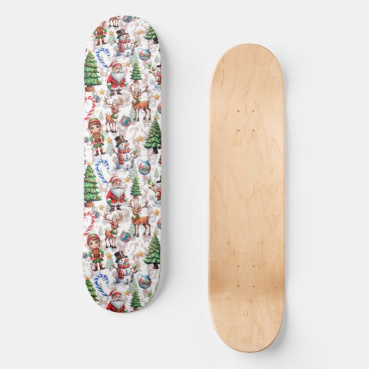 White Background Christmas Decorative Pattern Skateboard (Vorderseite)
