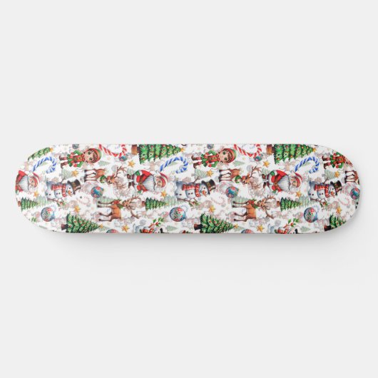 White Background Christmas Decorative Pattern Skateboard (Horizontal)