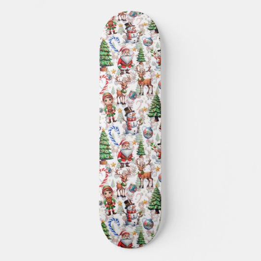 White Background Christmas Decorative Pattern Skateboard (Vorderseite)