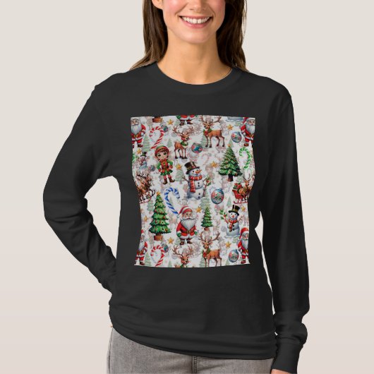 White Background Christmas Decorative Pattern T-Shirt (Vorderseite)