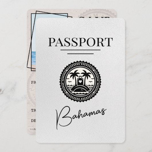 White Bahamas Passport Save the Date (Vorne/Hinten)