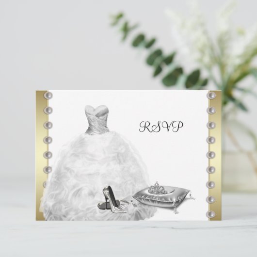 White Ball Gown High Heel Schuhe White Quinceanera RSVP Karte (Stehend Vorderseite)