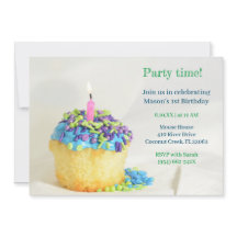 White Balloon blue cupcake Birthday Einladung