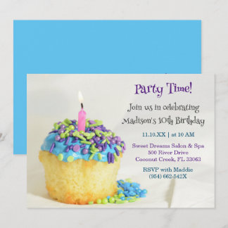 White Balloon blue cupcake Birthday Einladung