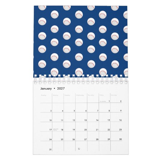 White Baseball Sport Spieler Ball Rot Stitch Kalender (Jan 2027)