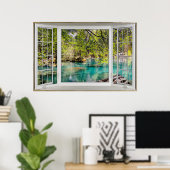 White Bay Window Illusion Calming Lake Poster (Heimbüro)