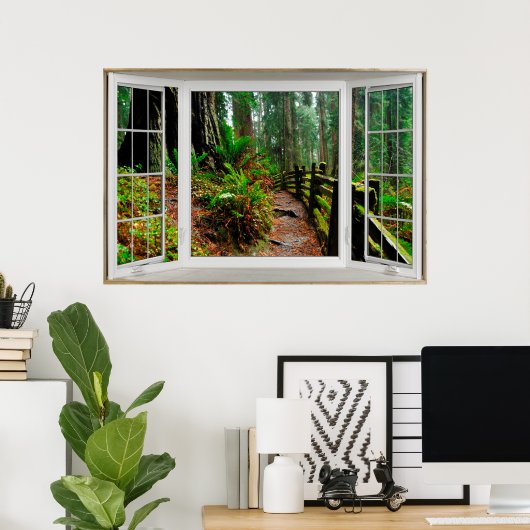 White Bay Window Illusion Forest Path Poster (Heimbüro)