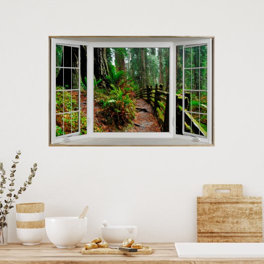 White Bay Window Illusion Forest Path Poster (Küche)