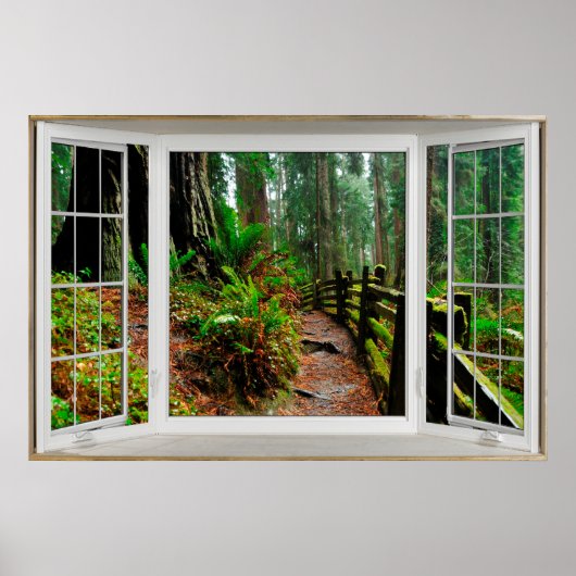 White Bay Window Illusion Forest Path Poster (Vorne)