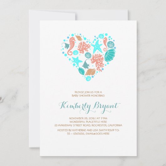 White Beach Heart Nautical Coastal Babydusche Einladung (Vorderseite)