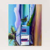 White Beach House Tropical Ocean Art Puzzle (Vertikal)