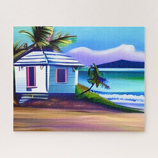 White Beach House Tropical Ocean Art Puzzle (Horizontal)
