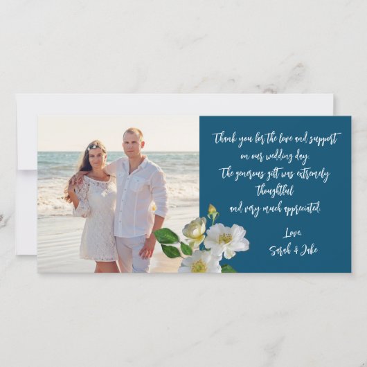 White Beach Rose Hochzeit Foto Vielen Dank Dankeskarte (Vorderseite)
