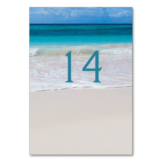 White Beach Wedding Tischnummer Card (Vorderseite)