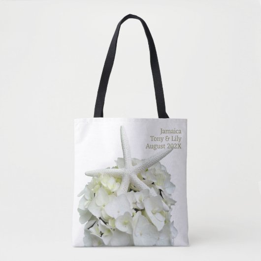 White Beach Wedfish Hydrangea Herzlich Willkommen Tasche (Vorderseite)