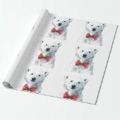 White Bear with Red Bow – Christmas Wrapping Paper Geschenkpapier (Ungerollt)