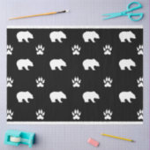 White Bears with Paw Prints on Black Background Seidenpapier (Basteln)