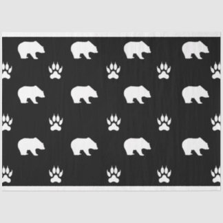 White Bears with Paw Prints on Black Background Seidenpapier