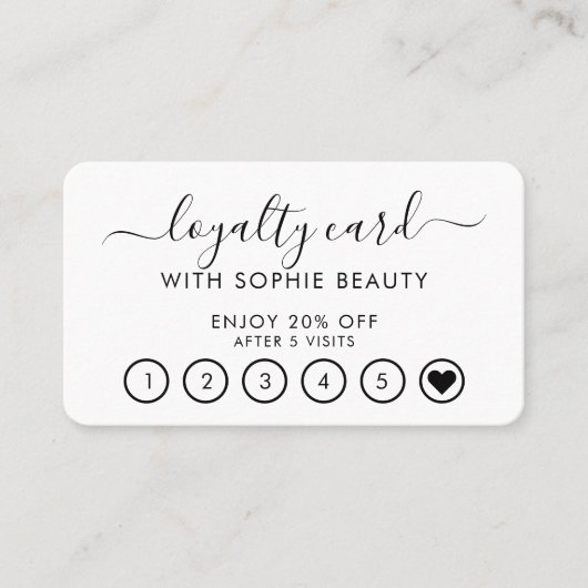 White Beauty Business Simple Script Loyalty Card Treuekarte (Vorderseite)