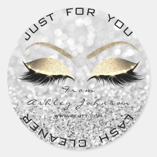 White Beauty Salon Glitzer Gray Gold Lash Cleaner Runder Aufkleber (Vorderseite)