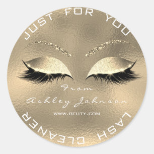 White Beauty Salon Glitzer Sepia Gold Lash Cleaner Runder Aufkleber