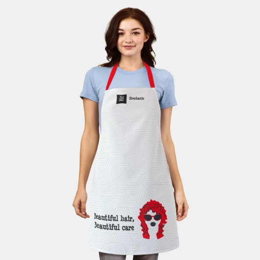White Beauty Salon Hair Stylist Trendy Schürze (Getragen)