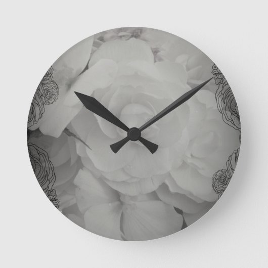White Begonia Runde Wanduhr (Vorderseite)