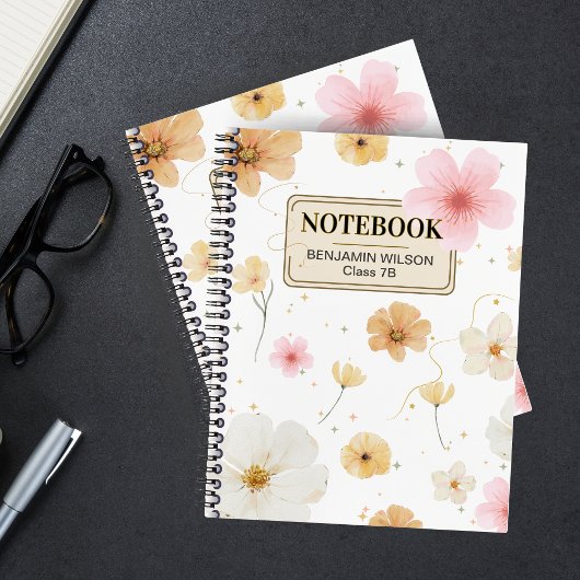 White & Beige Floral Watercolor Spiral Notebook Notizblock