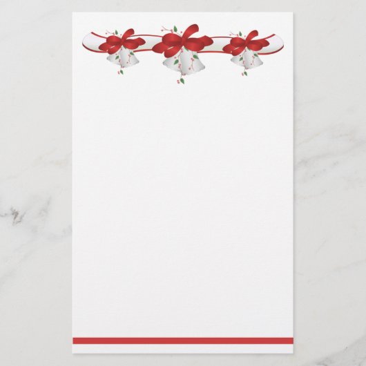 White Bells Red Ribbons Berries Stationery Briefpapier (Vorderseite)