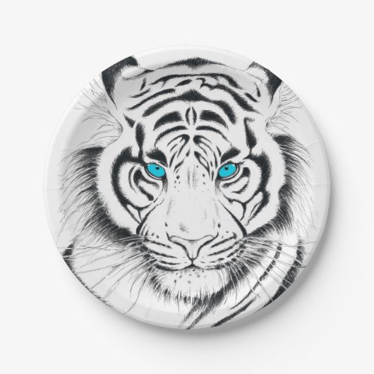 White Bengalisch Tiger Ink Art Pappteller (Vorderseite)