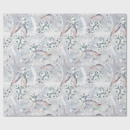 White Berries Schneeszene mit Blätter, Winter Geschenkpapier (Flach)