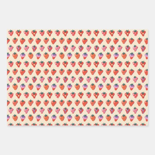 White-Berry-Custard Illustrierte Erdbeere Geschenkpapier Set (Vorderseite 3)