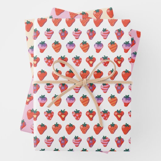 White-Berry-Custard Illustrierte Erdbeere Geschenkpapier Set (Beispiel)