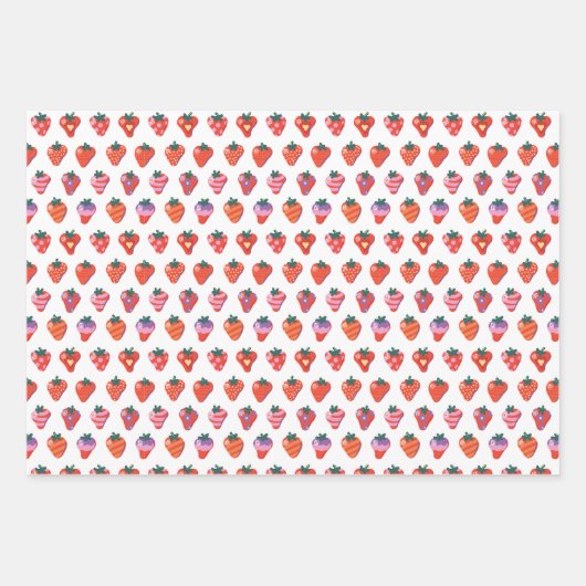 White-Berry-Custard Illustrierte Erdbeere Geschenkpapier Set (Vorderseite)
