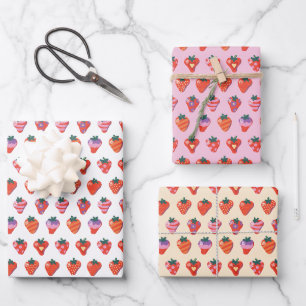 White-Berry-Custard Illustrierte Erdbeere Geschenkpapier Set