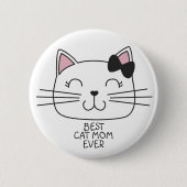 White Best Cat Mama mit niedlichem Cartoon Kätzche Button (Vorderseite)