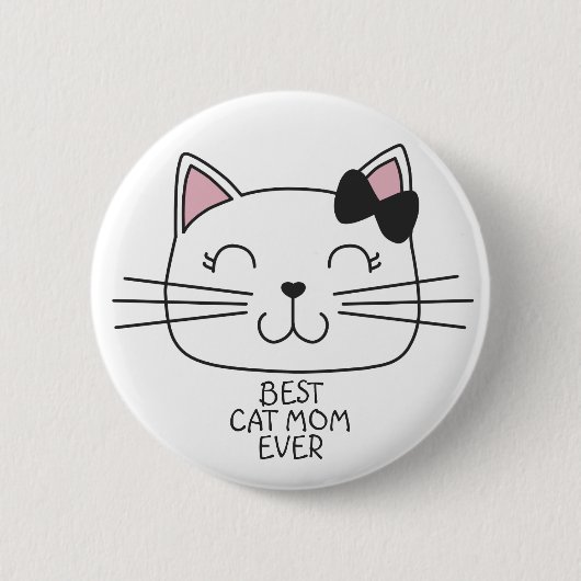 White Best Cat Mama mit niedlichem Cartoon Kätzche Button (Vorderseite)